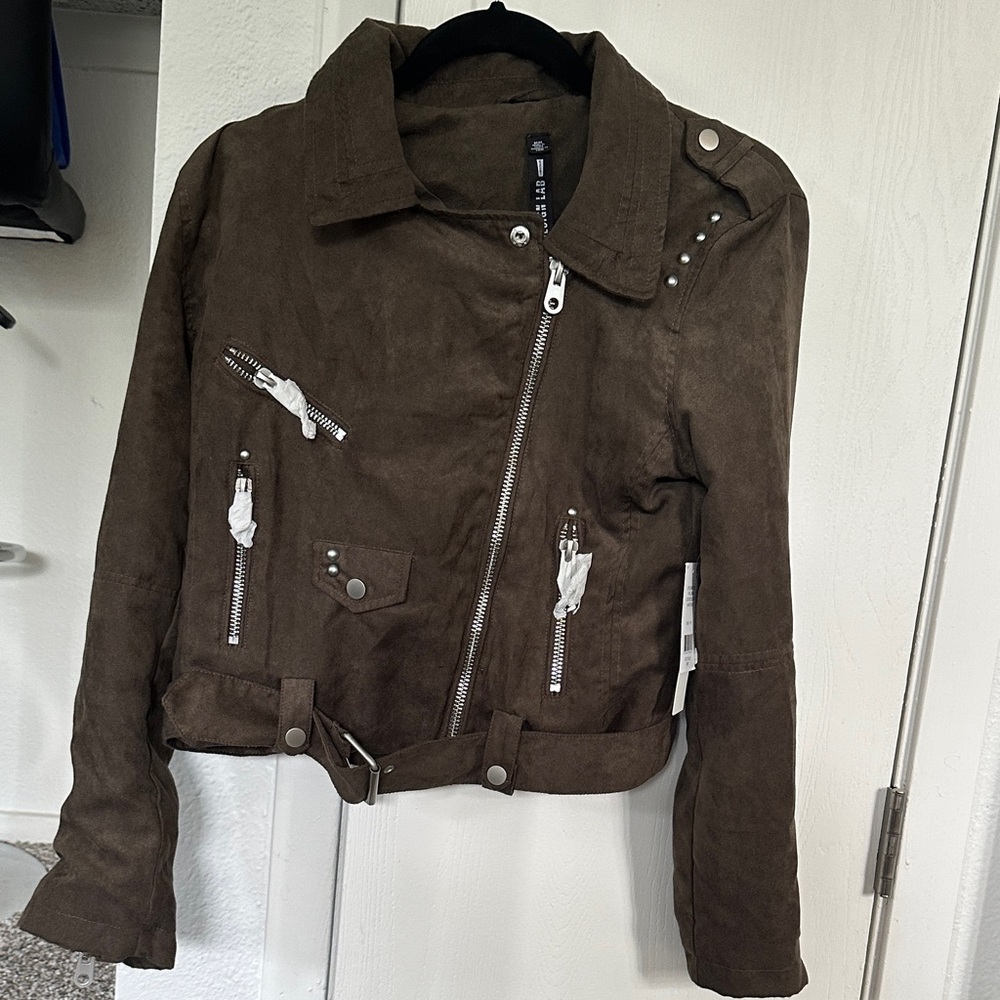 Design Lab Lord & Taylor Dark Brown Leather Jacket